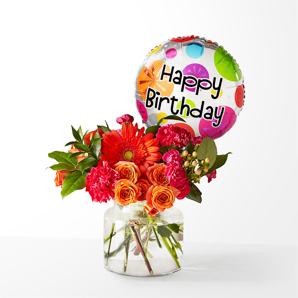 Fiesta Bouquet with Birthday Balloon – Yadilynn Flowers Llc, Orange CA