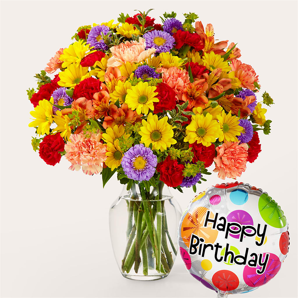 Kaleidoscope Bouquet with Birthday Balloon – Yadilynn Flowers Llc, Orange CA
