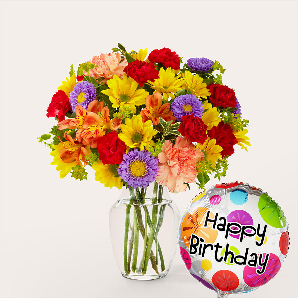 Kaleidoscope Bouquet with Birthday Balloon – Yadilynn Flowers Llc, Orange CA