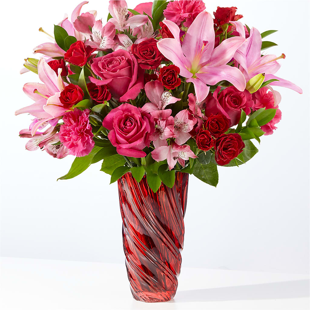 In Love Bouquet with Luxe Swirl Vase – Yadilynn Flowers Llc, Orange CA