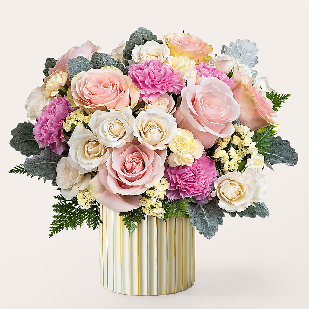 Blissful Moments Bouquet with Ivory Vase – Yadilynn Flowers Llc, Orange CA