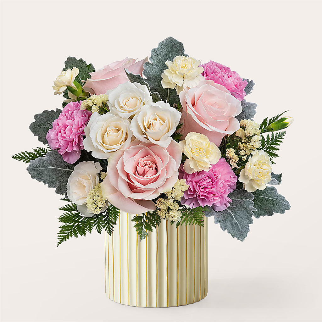 Blissful Moments Bouquet with Ivory Vase – Yadilynn Flowers Llc, Orange CA
