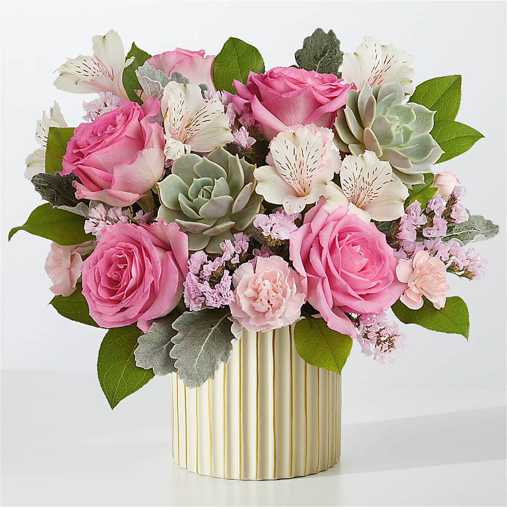 Dusty Rose Bouquet with Ivory Vase – Yadilynn Flowers Llc, Orange CA