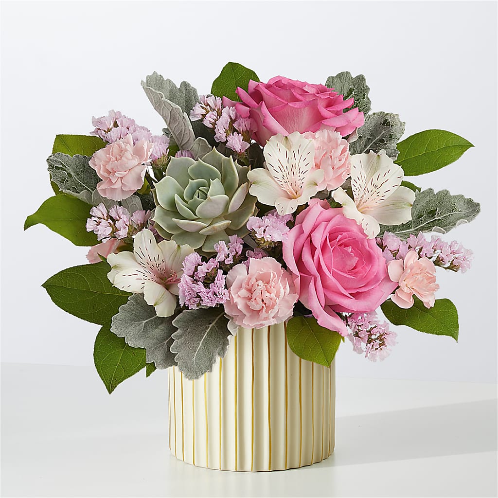 Dusty Rose Bouquet with Ivory Vase – Yadilynn Flowers Llc, Orange CA