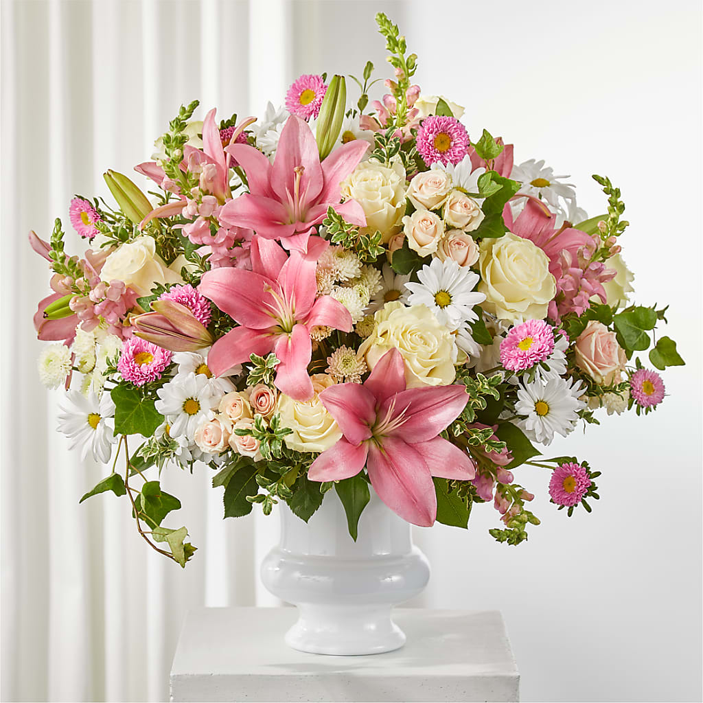 Empathetic Blooms Urn Arrangement – Yadilynn Flowers Llc, Orange CA