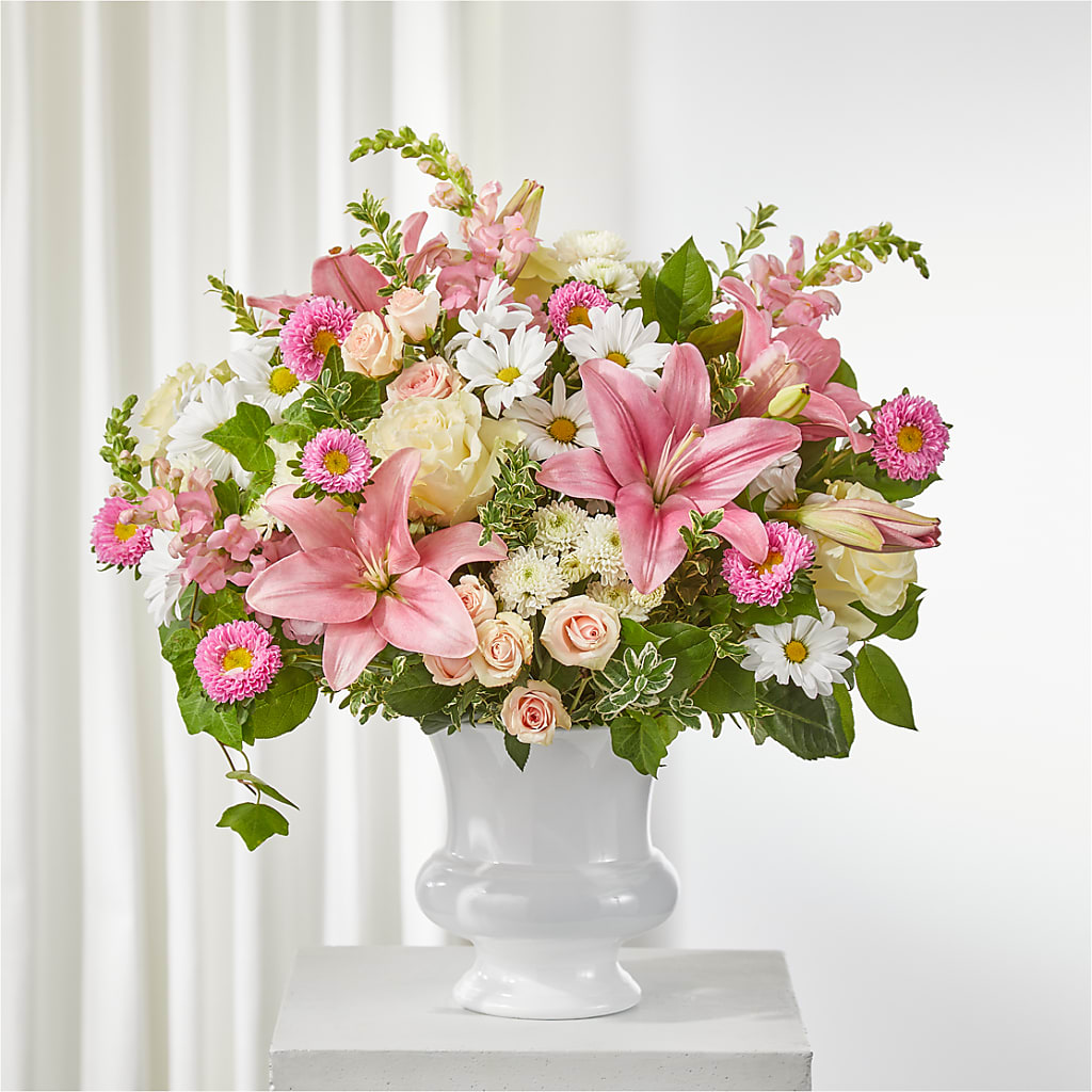 Empathetic Blooms Urn Arrangement – Yadilynn Flowers Llc, Orange CA