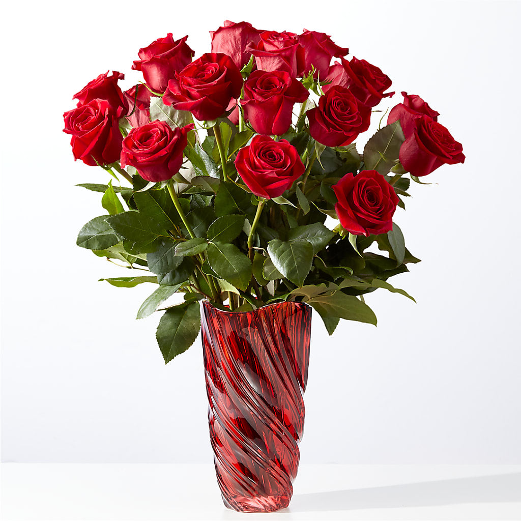 Classic Love Red Rose Bouquet with Luxe Swirl Vase – Yadilynn Flowers Llc, Orange CA