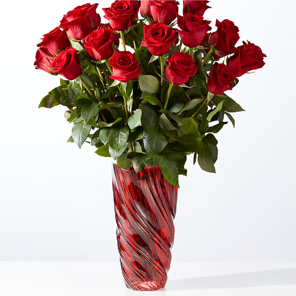 Classic Love Red Rose Bouquet with Luxe Swirl Vase – Yadilynn Flowers Llc, Orange CA