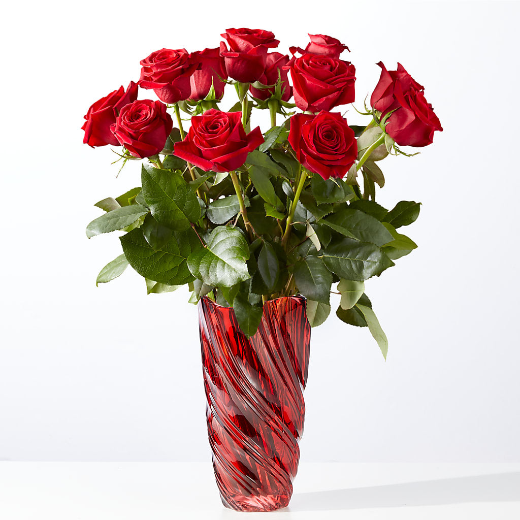 Classic Love Red Rose Bouquet with Luxe Swirl Vase – Yadilynn Flowers Llc, Orange CA