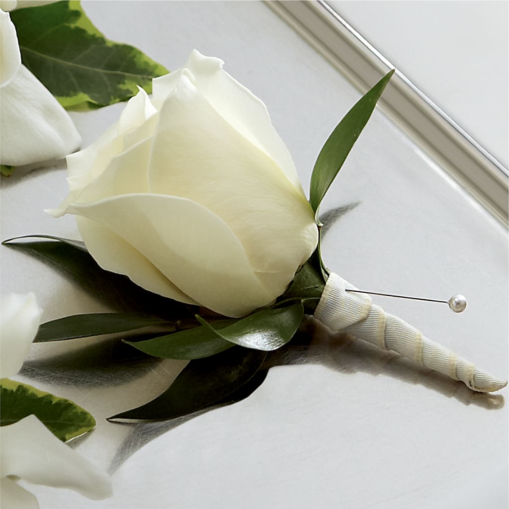White Rose Boutonniere – Yadilynn Flowers Llc, Orange CA