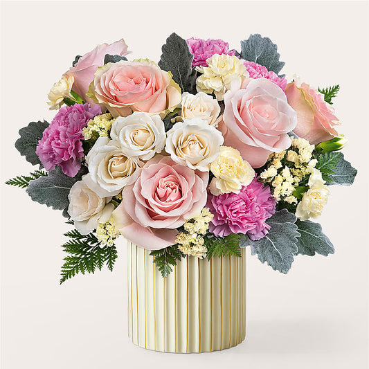 Blissful Moments Bouquet with Ivory Vase –  Yadilynn Flowers Llc, Orange CA