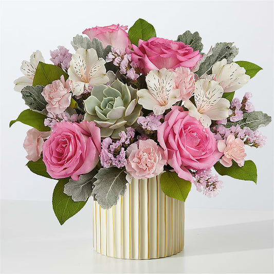Dusty Rose Bouquet with Ivory Vase –  Yadilynn Flowers Llc, Orange CA