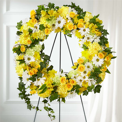 Golden Remembrance Wreath –  Yadilynn Flowers Llc, Orange CA