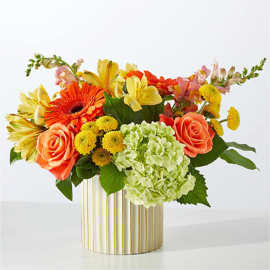 Autumn Sunshine Bouquet with Ivory Vase – YADILYNN FLOWERS LLC, Orange CA