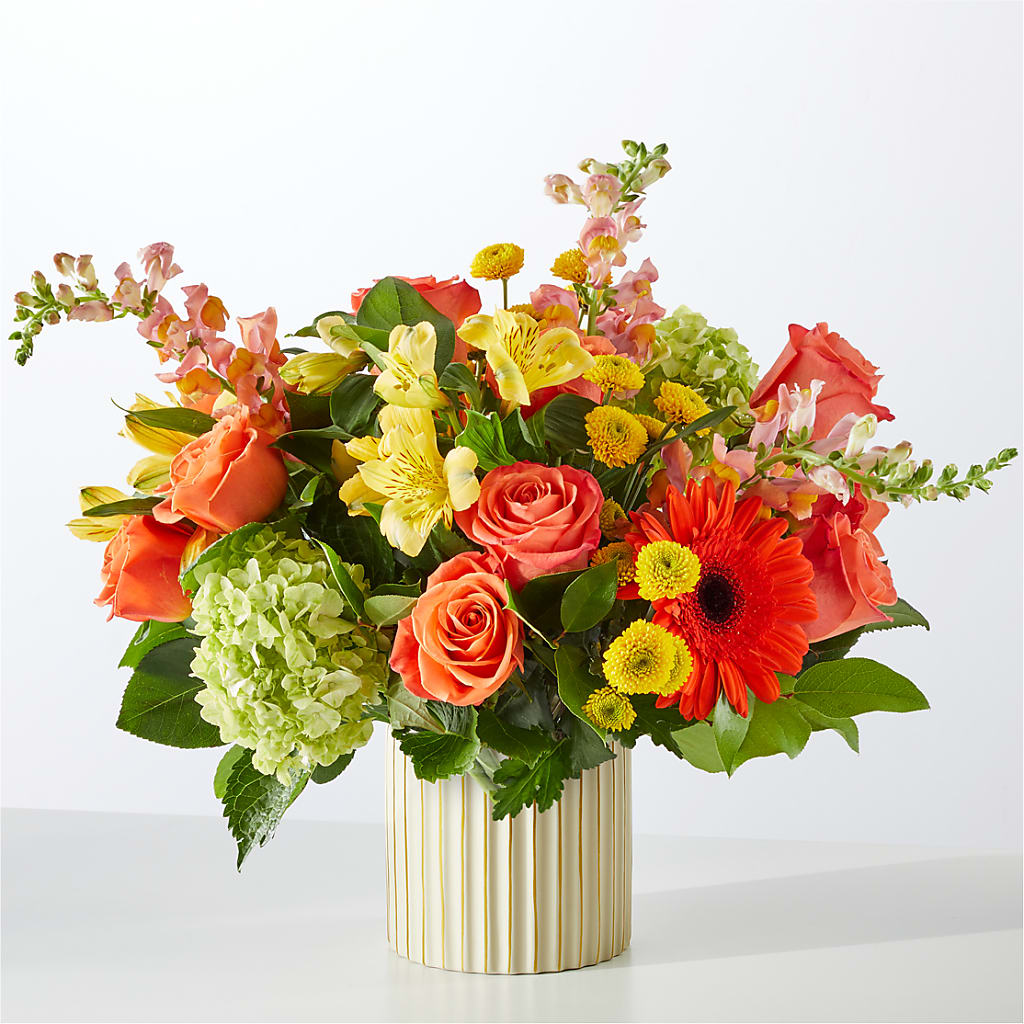 Autumn Sunshine Bouquet with Ivory Vase –  Yadilynn Flowers Llc, Orange CA