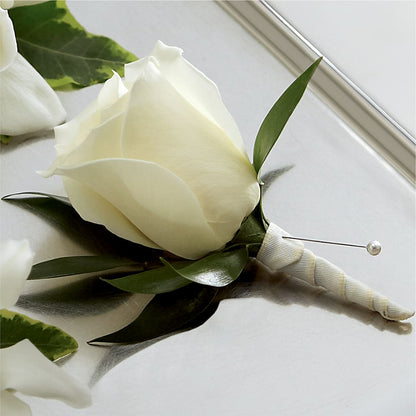 White Rose Boutonniere –  Yadilynn Flowers Llc, Orange CA